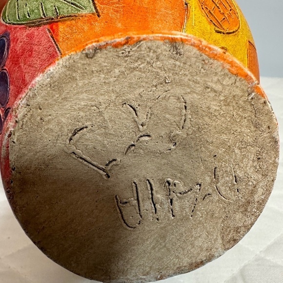 Handmade Clay Pottery Pitcher Signed Colorful Decorative Artwork - Picture 3 of 6